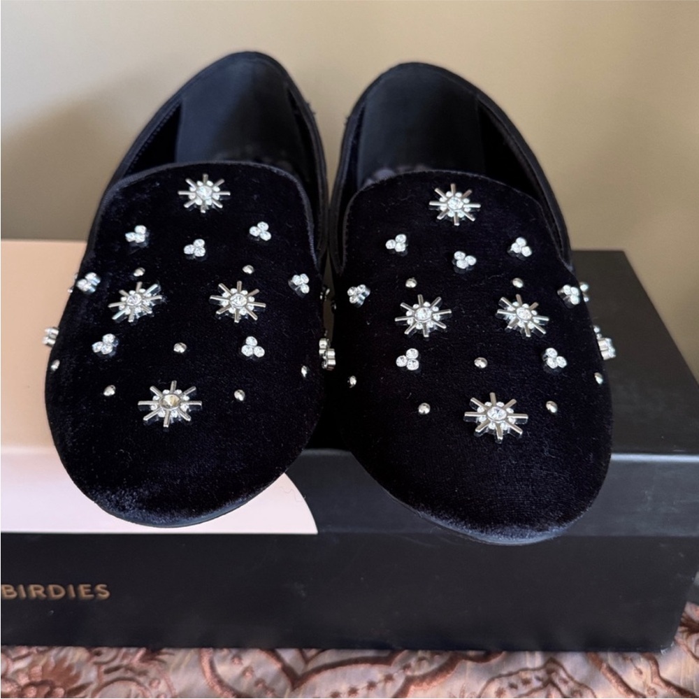 Birdies Women's Black Velvet Loafers with Crystal Embellishments ~ Sz 7.5 - Picture 6 of 16
